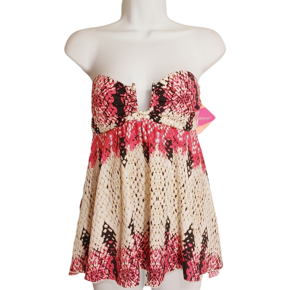 6 DEGREES Reptile Snake Print Pink Taupe Black Strapless Top Small NWT